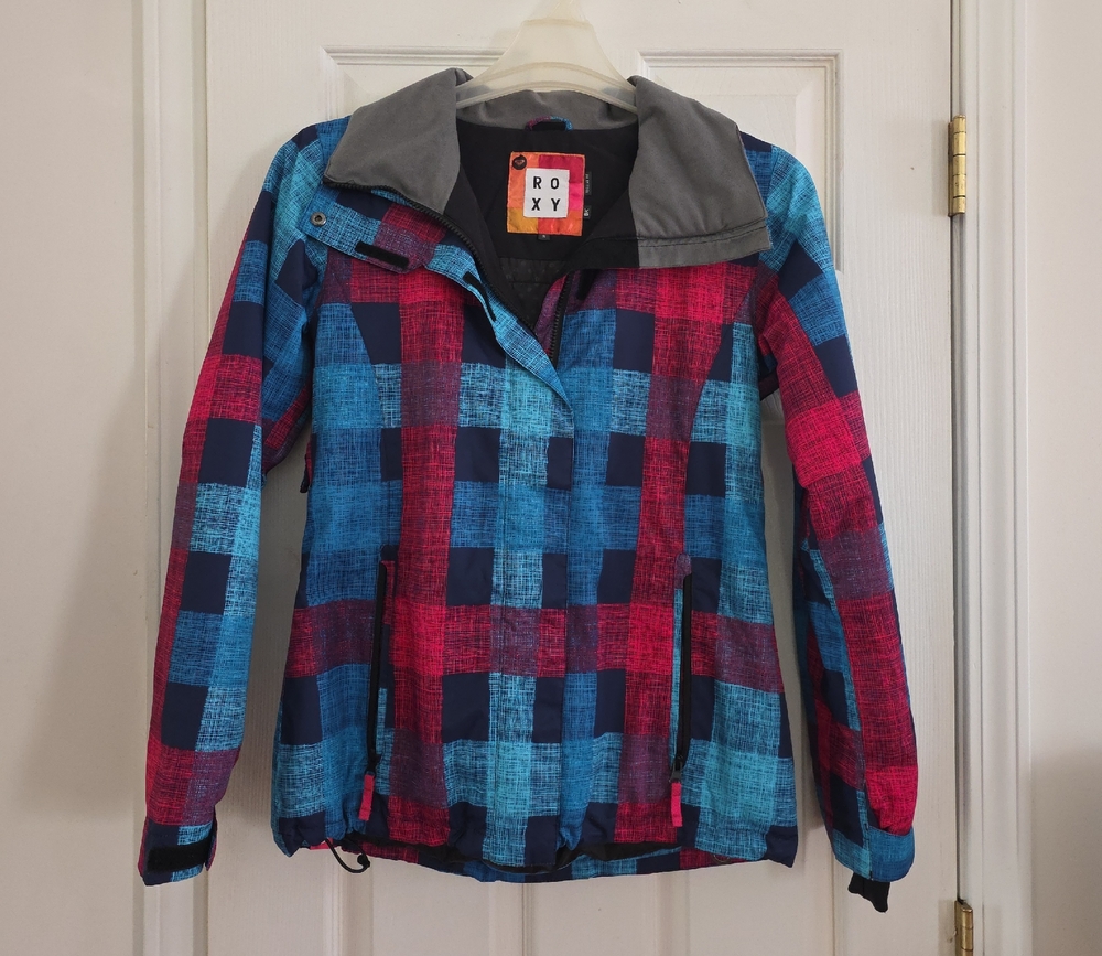 Roxy Multicolor Plaid Jacket with Gray Collar